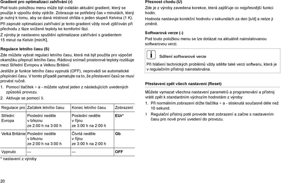 Př zapnuté optmalzac zahřívání je tento gradent vždy nově zjšt ován př přechodu z fáze snížené teploty ke komfortní fáz.