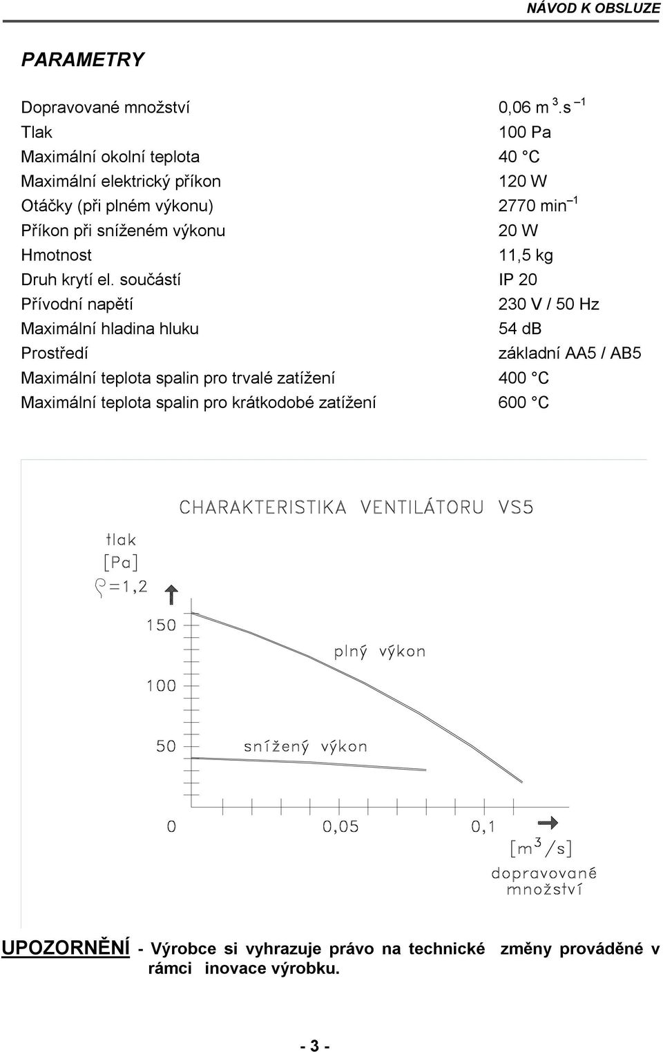 výkonu 20 W Hmotnost 11,5 kg Druh krytí el.