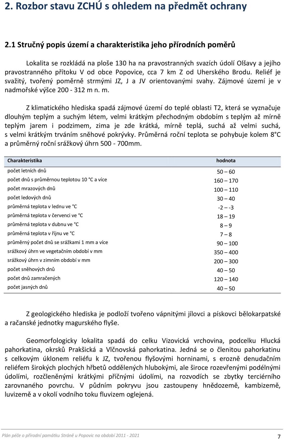 Z od Uherského Brodu. Reliéf je svažitý, tvořený poměrně strmými JZ, J a JV orientovanými svahy. Zájmové území je v nadmořské výšce 200-312 m 