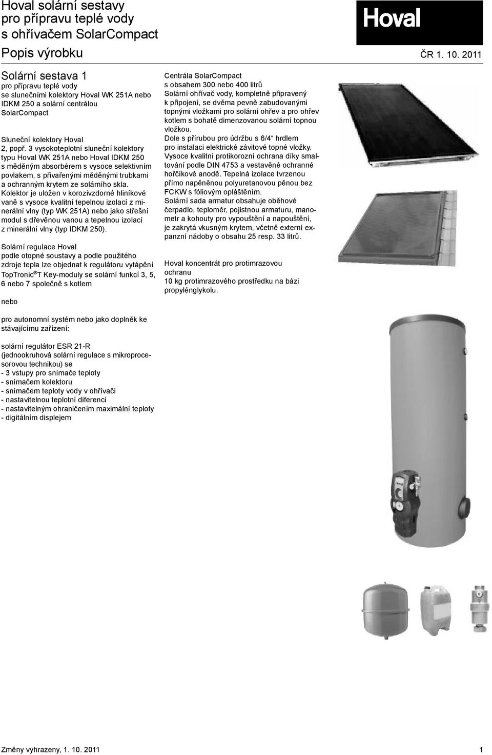 Hoval solární sestavy pro přípravu teplé vody s ohřívačem SolarCompact  Popis výrobku ČR - PDF Stažení zdarma