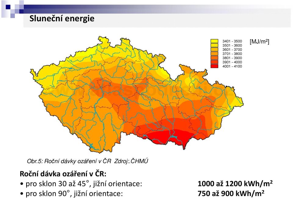 ČHMÚ Roční dávka ozáření v ČR: pro sklon 30 až 45,