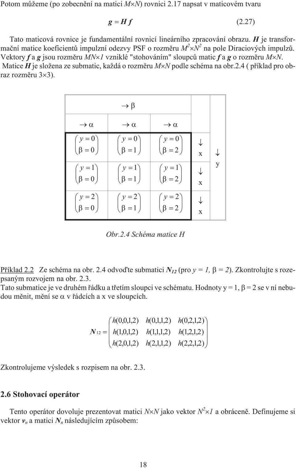 Matice H je sloena ze submatic, kadá o rozmìru MN podle schéma na obr..4 ( pøíklad pro obraz rozmìru 33). y 0 0 y 0 y 0 y y 0 y y y 0 y y Obr..4 Schéma matice H Pøíklad. Ze schéma na obr.