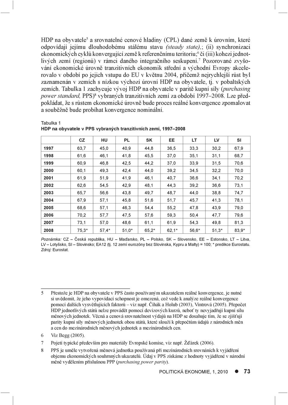 7 Pozorované zvyšování ekonomické úrovně tranzitivních ekonomik střední a východní Evropy akcelerovalo v období po jejich vstupu do EU v květnu 2004, přičemž nejrychlejší růst byl zaznamenán v zemích