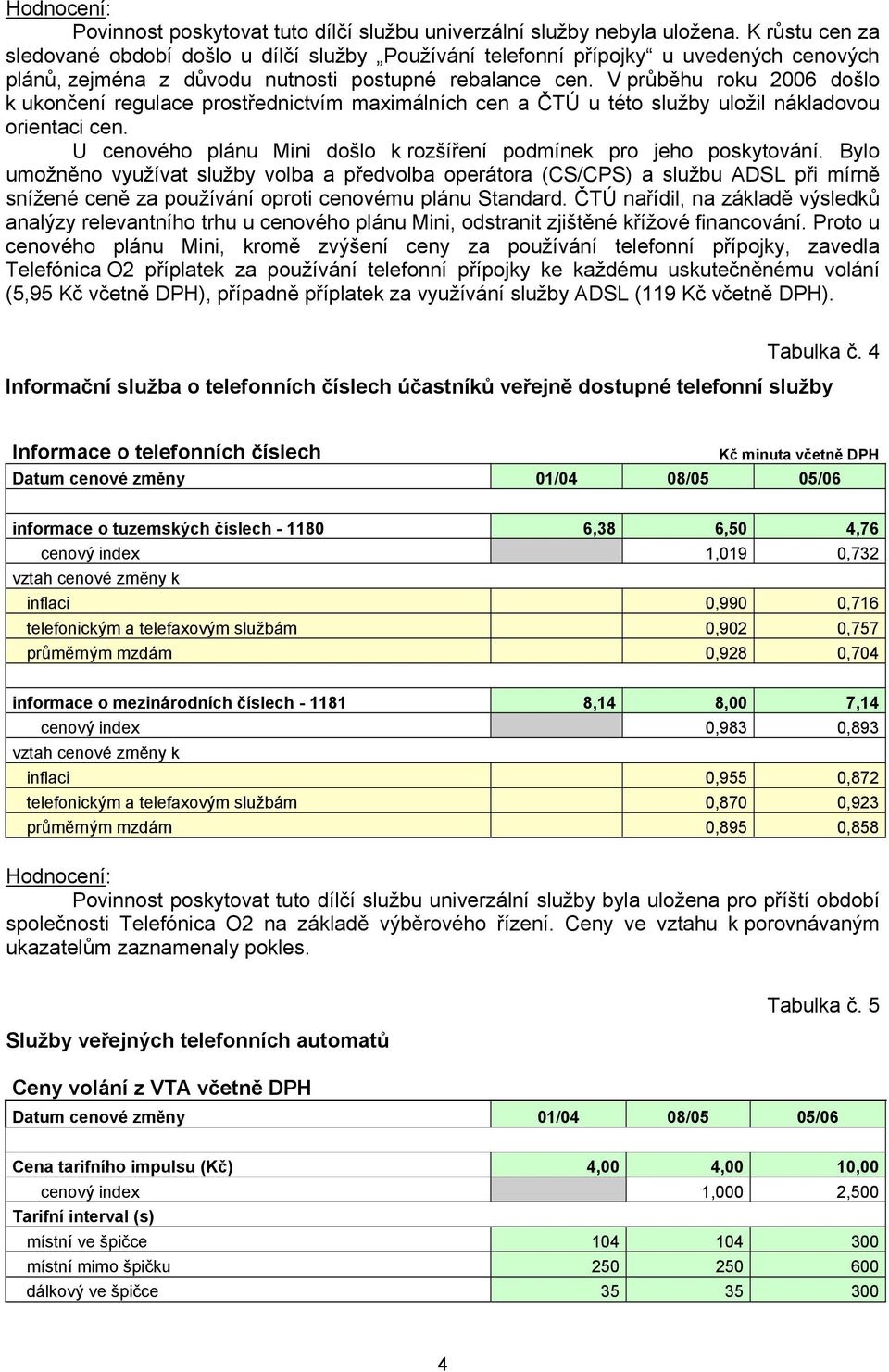 V průběhu roku 6 došlo k ukončení regulace prostřednictvím maximálních cen a ČTÚ u této služby uložil nákladovou orientaci cen. U cenového plánu Mini došlo k rozšíření podmínek pro jeho poskytování.