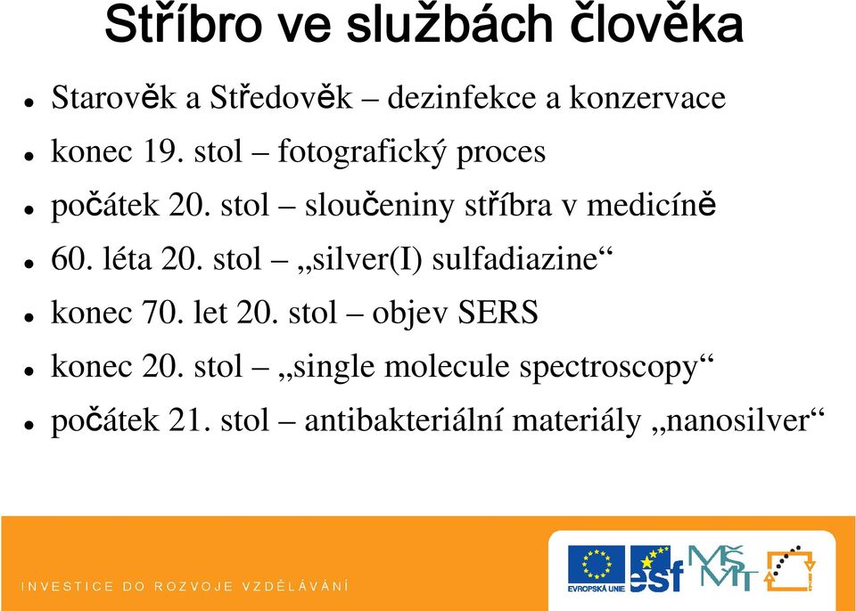 léta 20. stol silver(i) sulfadiazine konec 70. let 20. stol objev SERS konec 20.