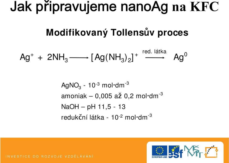 látka Ag 0 AgNO 3-10 -3 mol dm -3 amoniak 0,005 až