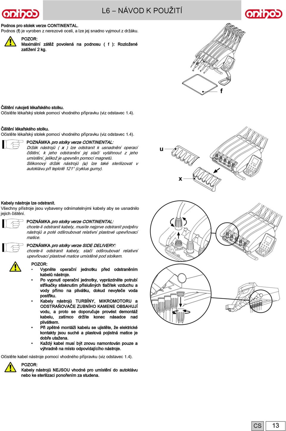 Očistěte lékařský stolek pomocí vhodného přípravku (viz odstavec 1.4).