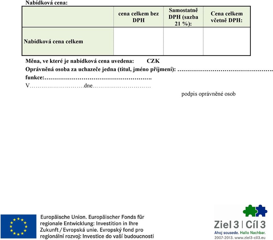 které je nabídková cena uvedena: CZK Oprávněná osoba za
