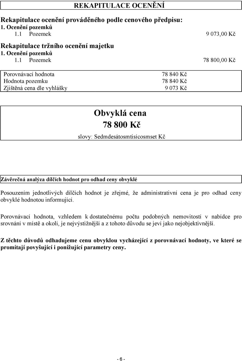 hodnot pro odhad ceny obvyklé Posouzením jednotlivých dílčích hodnot je zřejmé, že administrativní cena je pro odhad ceny obvyklé hodnotou informující.