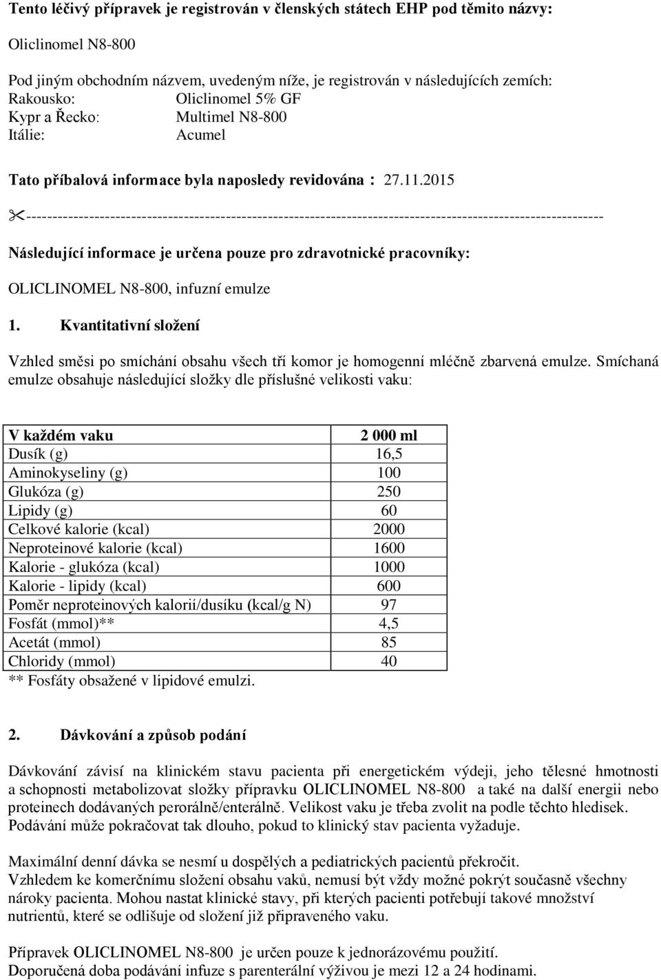 2015 -------------------------------------------------------------------------------------------------------------- Následující informace je určena pouze pro zdravotnické pracovníky: OLICLINOMEL