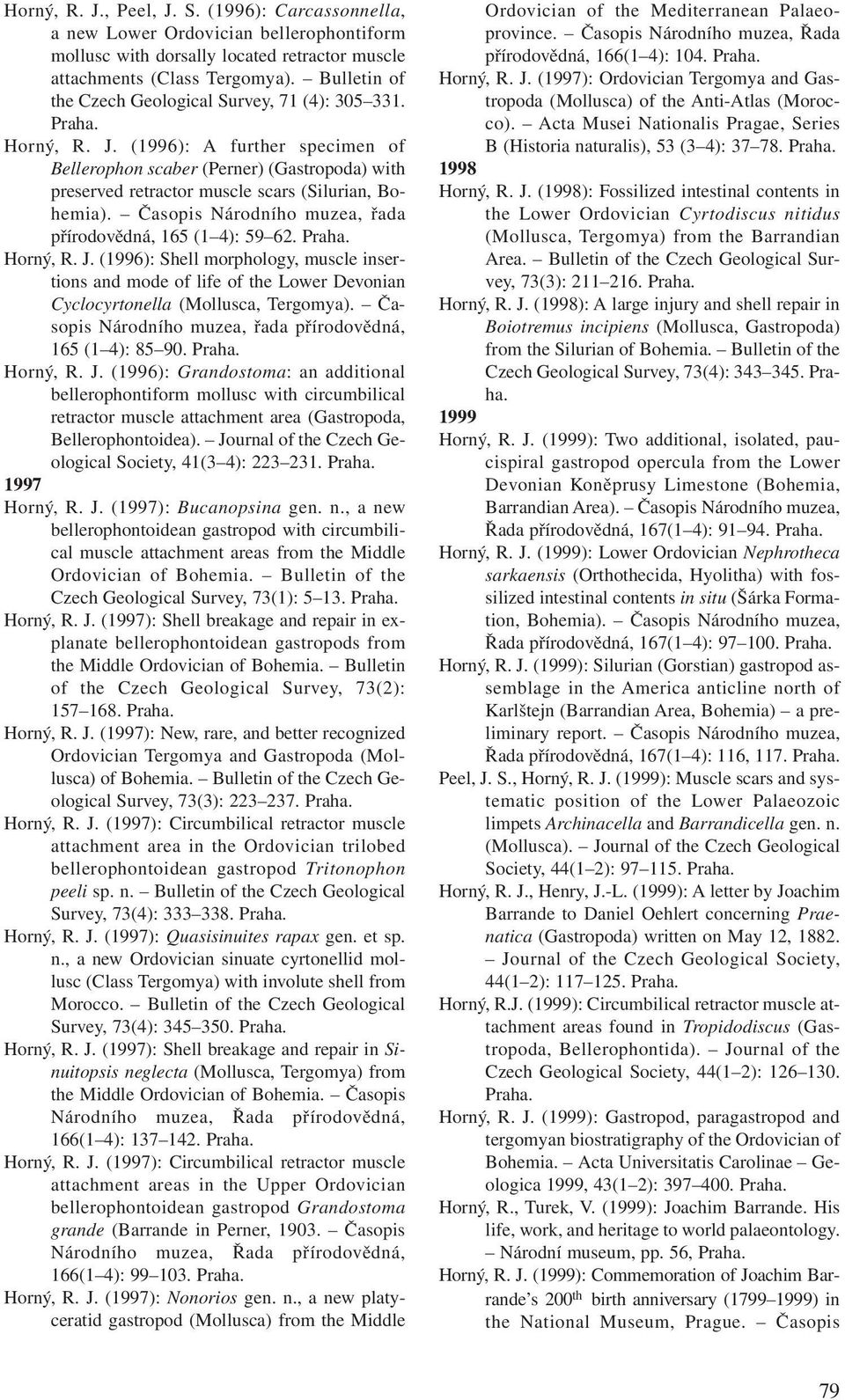 Časopis Národního muzea, řada přírodovědná, 165 (1 4): 59 62. Horný, R. J. (1996): Shell morphology, muscle insertions and mode of life of the Lower Devonian Cyclocyrtonella (Mollusca, Tergomya).