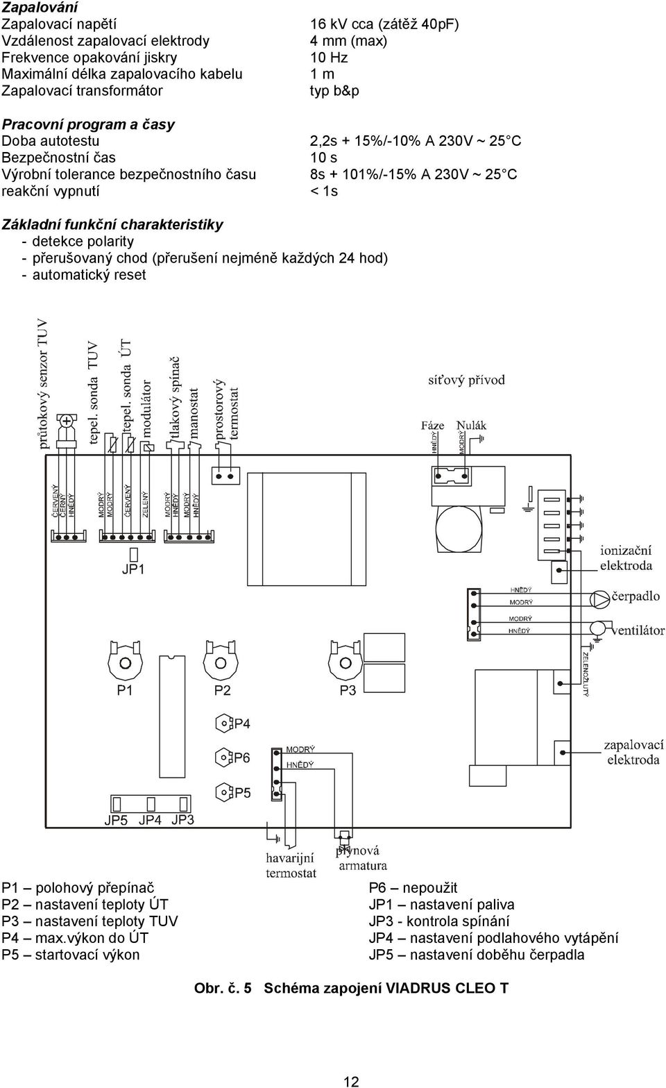 Základní funkční charakteristiky - detekce polarity - přerušovaný chod (přerušení nejméně každých 24 hod) - automatický reset P1 polohový přepínač P2 nastavení teploty ÚT P3 nastavení teploty