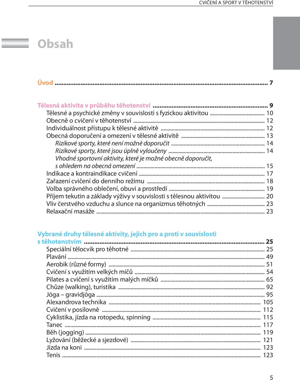 .. 14 Vhodné sportovní aktivity, které je možné obecně doporučit, s ohledem na obecná omezení... 15 Indikace a kontraindikace cvičení... 17 Zařazení cvičení do denního režimu.