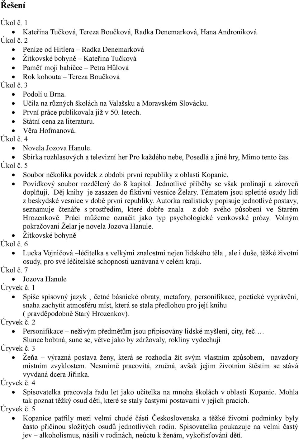 Učila na různých školách na Valašsku a Moravském Slovácku. První práce publikovala již v 50. letech. Státní cena za literaturu. Věra Hofmanová. Úkol č. 4 Novela Jozova Hanule.