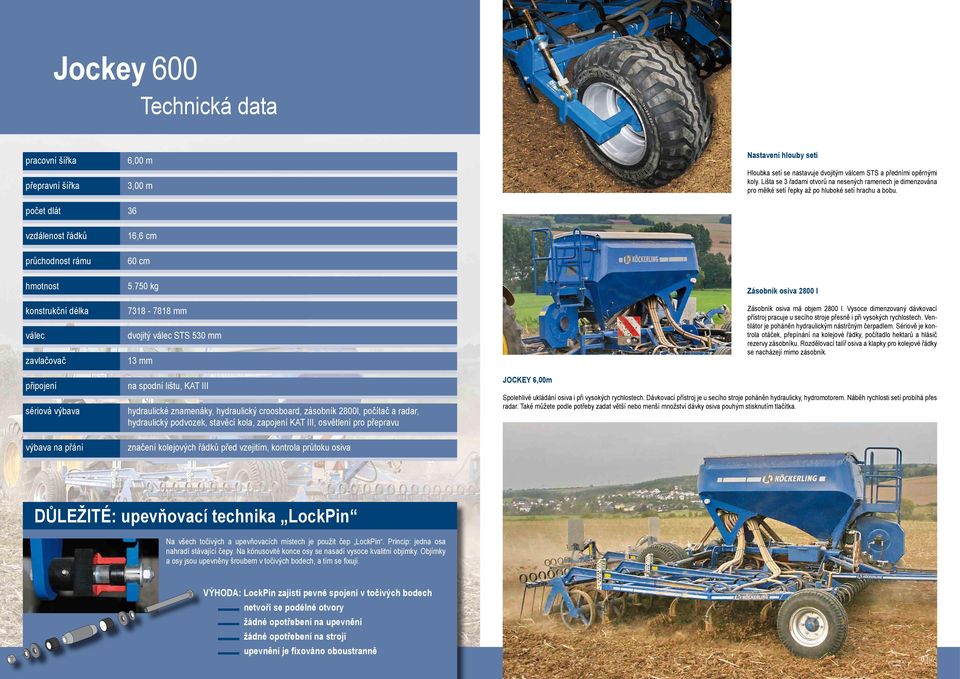 počet dlát 36 vzdálenost řádků 16,6 cm průchodnost rámu 60 cm hmotnost konstrukční délka válec zavlačovač připojení sériová výbava 5.