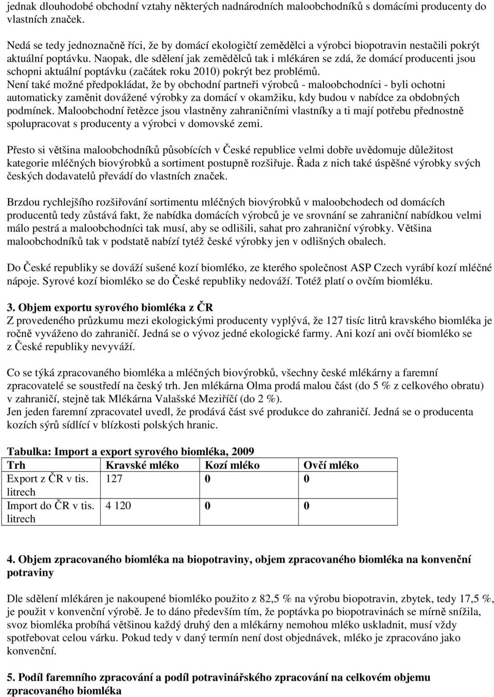Naopak, dle sdělení jak zemědělců tak i mlékáren se zdá, že domácí producenti jsou schopni aktuální poptávku (začátek roku 2010) pokrýt bez problémů.