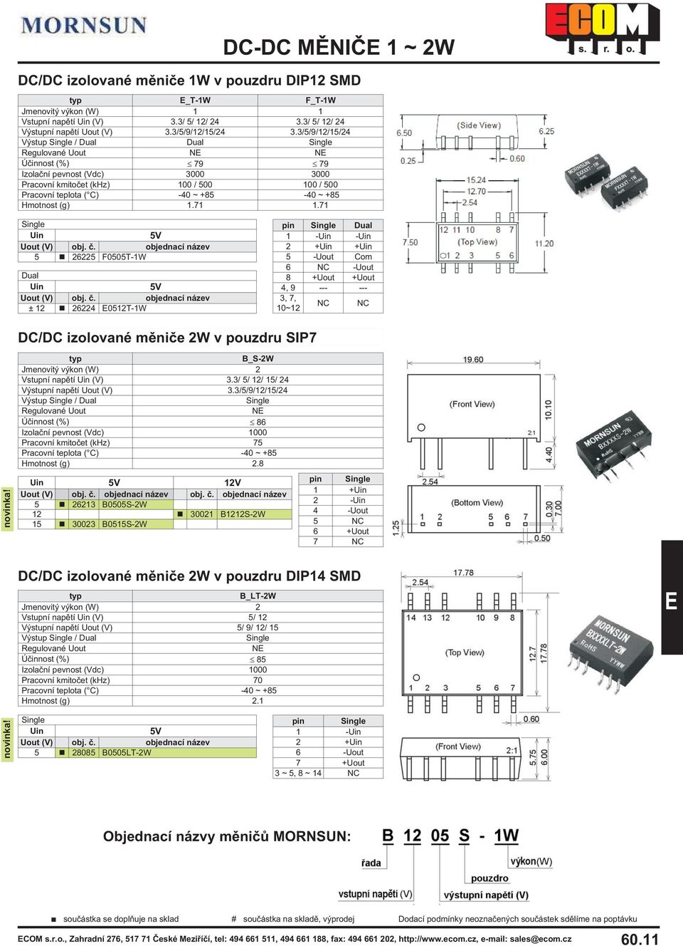 71 5 26225 F0505T-1W Dual ±12 26224 0512T-1W pin Dual 1 - - 2 + + 5 -Uout Com 6 NC -Uout 8 +Uout +Uout 4, 9 --- --- 3, 7, 10~12 NC NC DC/DC izolované mìnièe 2W v pouzdru SIP7 B_S-2W Jmenovitý výkon