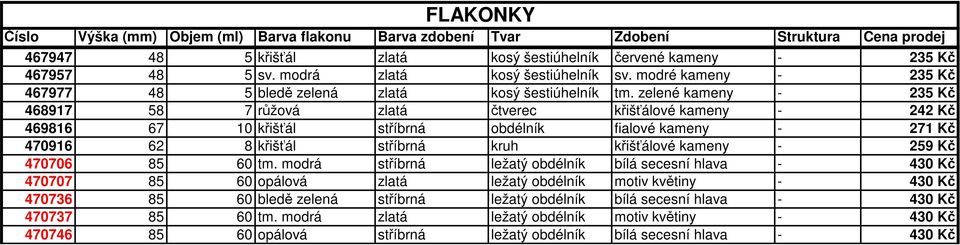 zelené kameny - 235 Kč 468917 58 7 růžová zlatá čtverec křišťálové kameny - 242 Kč 469816 67 10 křišťál stříbrná obdélník fialové kameny - 271 Kč 470916 62 8 křišťál stříbrná kruh křišťálové