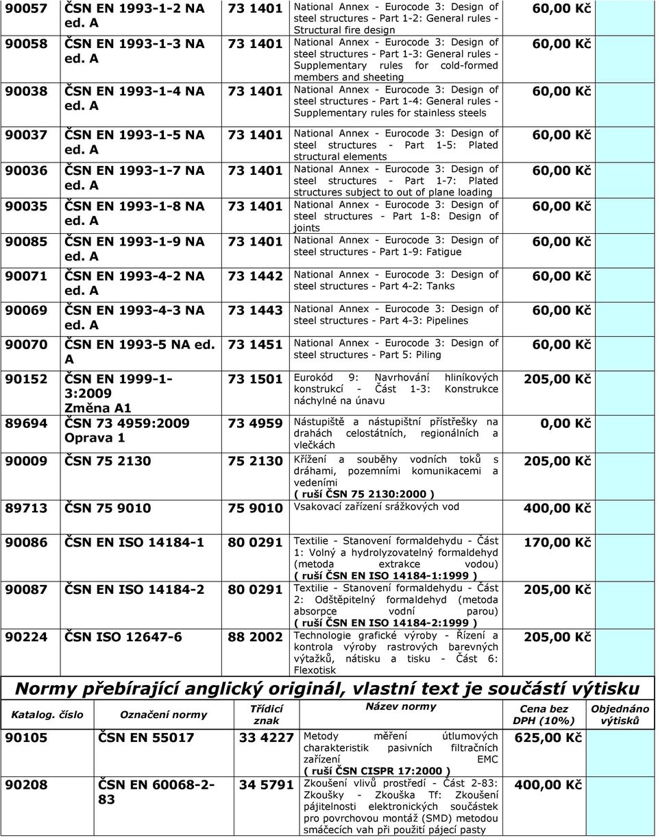 ČSN EN 1993-1-8 NA 90085 ČSN EN 1993-1-9 NA 90071 ČSN EN 1993-4-2 NA 90069 ČSN EN 1993-4-3 NA 90070 ČSN EN 1993-5 NA ed.