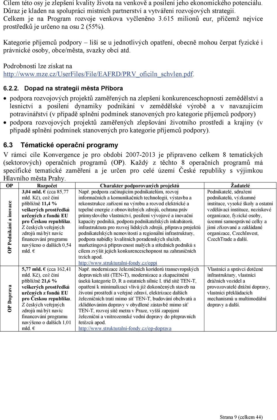 Kategorie příjemců podpory liší se u jednotlivých opatření, obecně mohou čerpat fyzické i právnické osoby, obce/města, svazky obcí atd. Podrobnosti lze získat na http://www.mze.