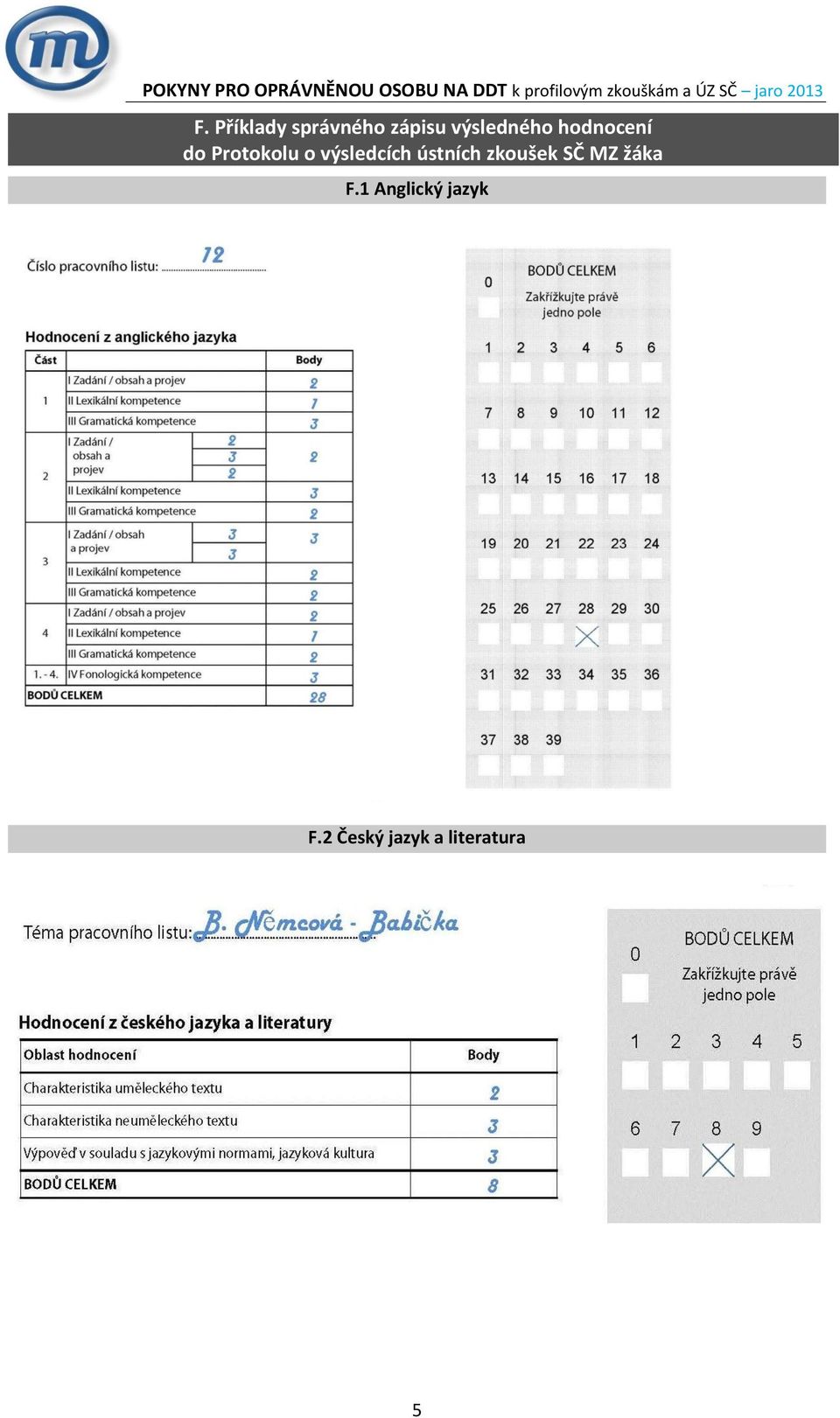 výsledcích ústních zkoušek SČ MZ žáka