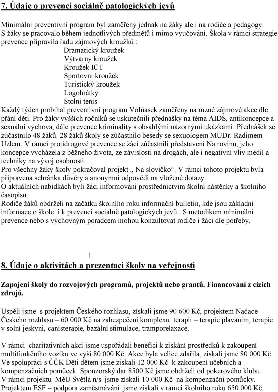 preventivní program Volňásek zaměřený na různé zájmové akce dle přání dětí.