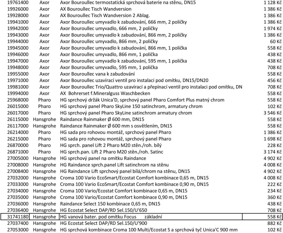 zabudování, 866 mm, 2 poličky 1386 Kč 19944000 Axor Axor Bouroullec umyvadlo, 866 mm, 2 poličky 60 Kč 19945000 Axor Axor Bouroullec umyvadlo k zabudování, 866 mm, 1 polička 558 Kč 19946000 Axor Axor