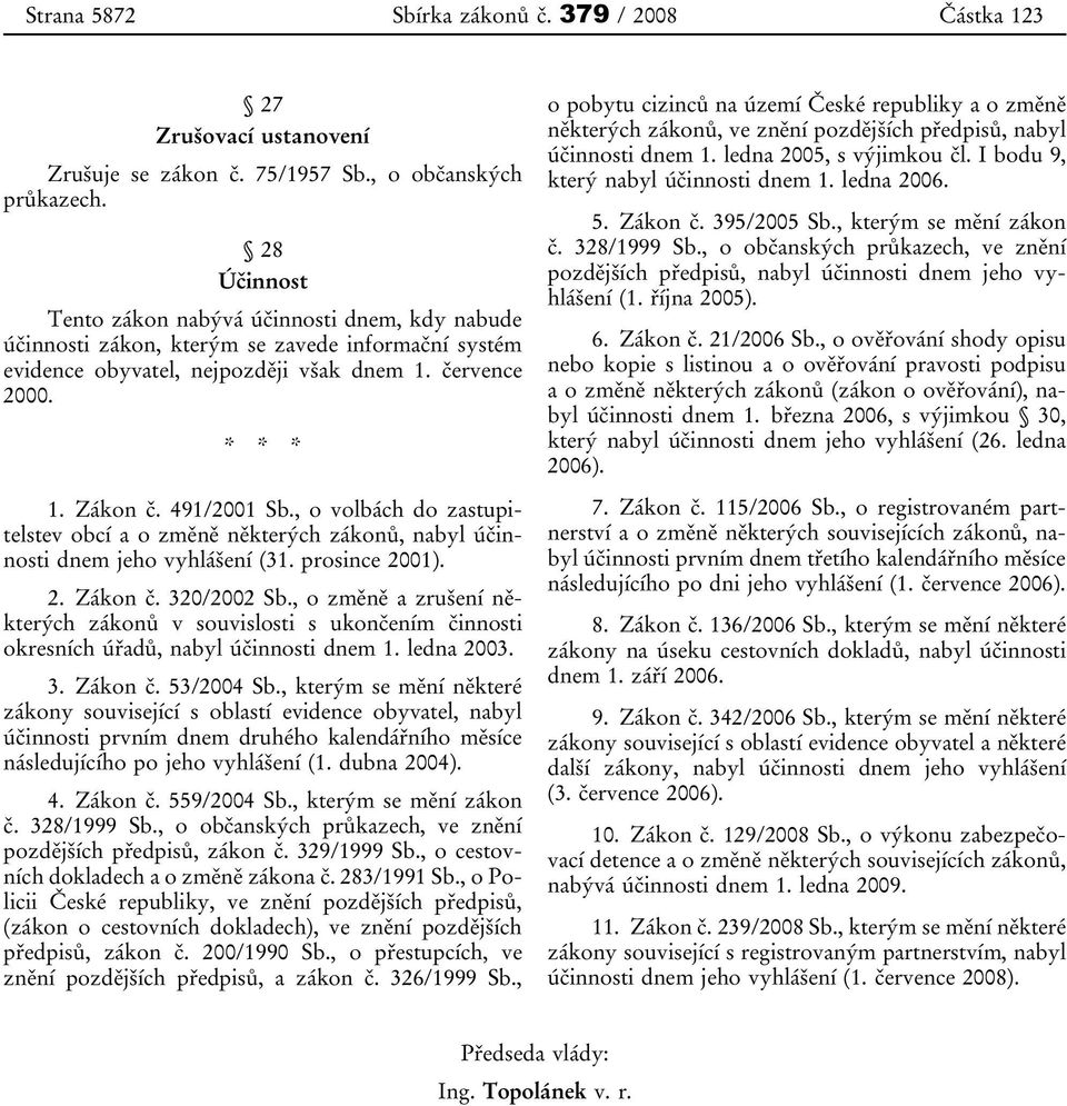 , o volbách do zastupitelstev obcí a o změně některých zákonů, nabyl účinnosti dnem jeho vyhlášení (31. prosince 2001). 2. Zákon č. 320/2002 Sb.