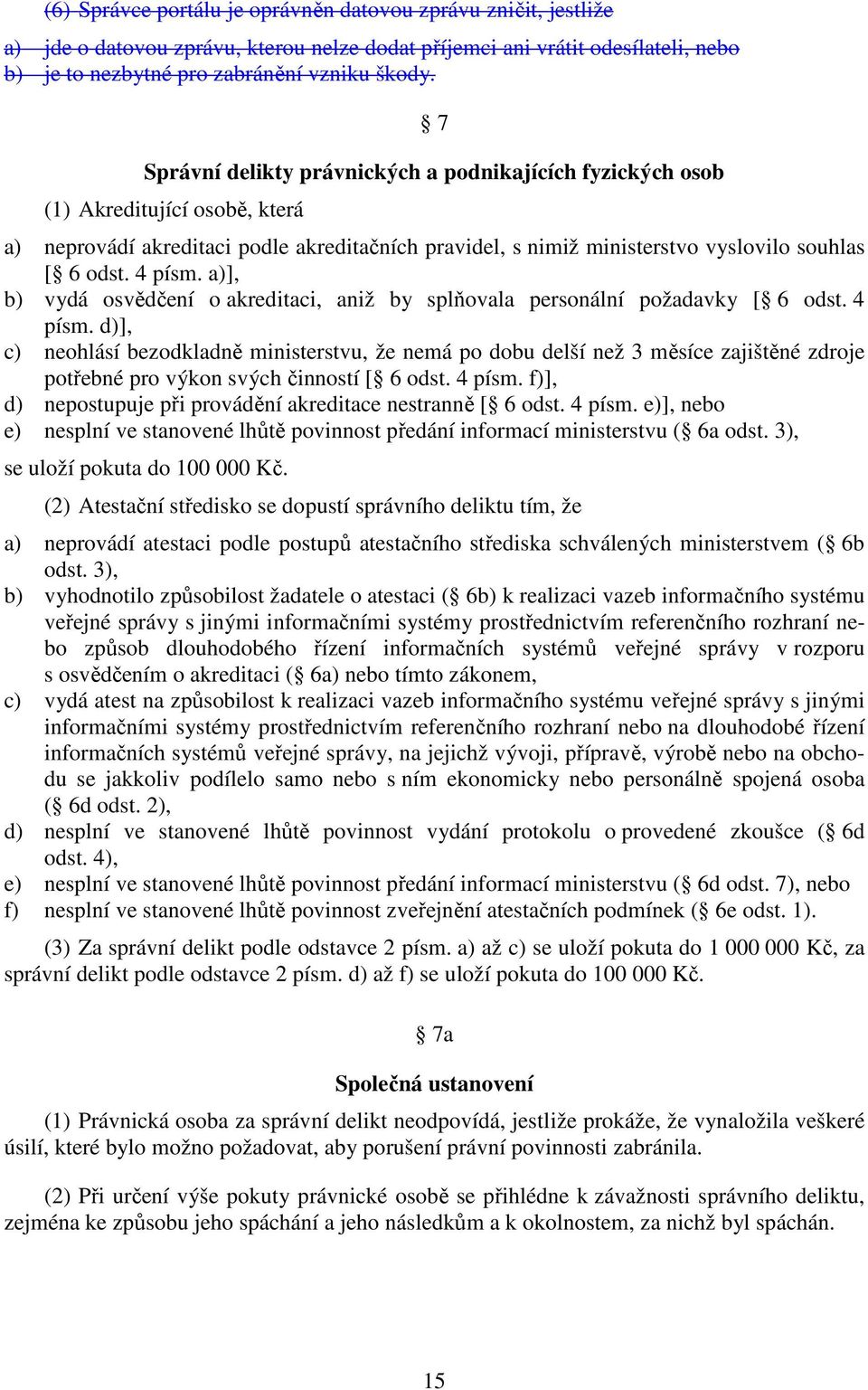 4 písm. a)], b) vydá osvědčení o akreditaci, aniž by splňovala personální požadavky [ 6 odst. 4 písm.