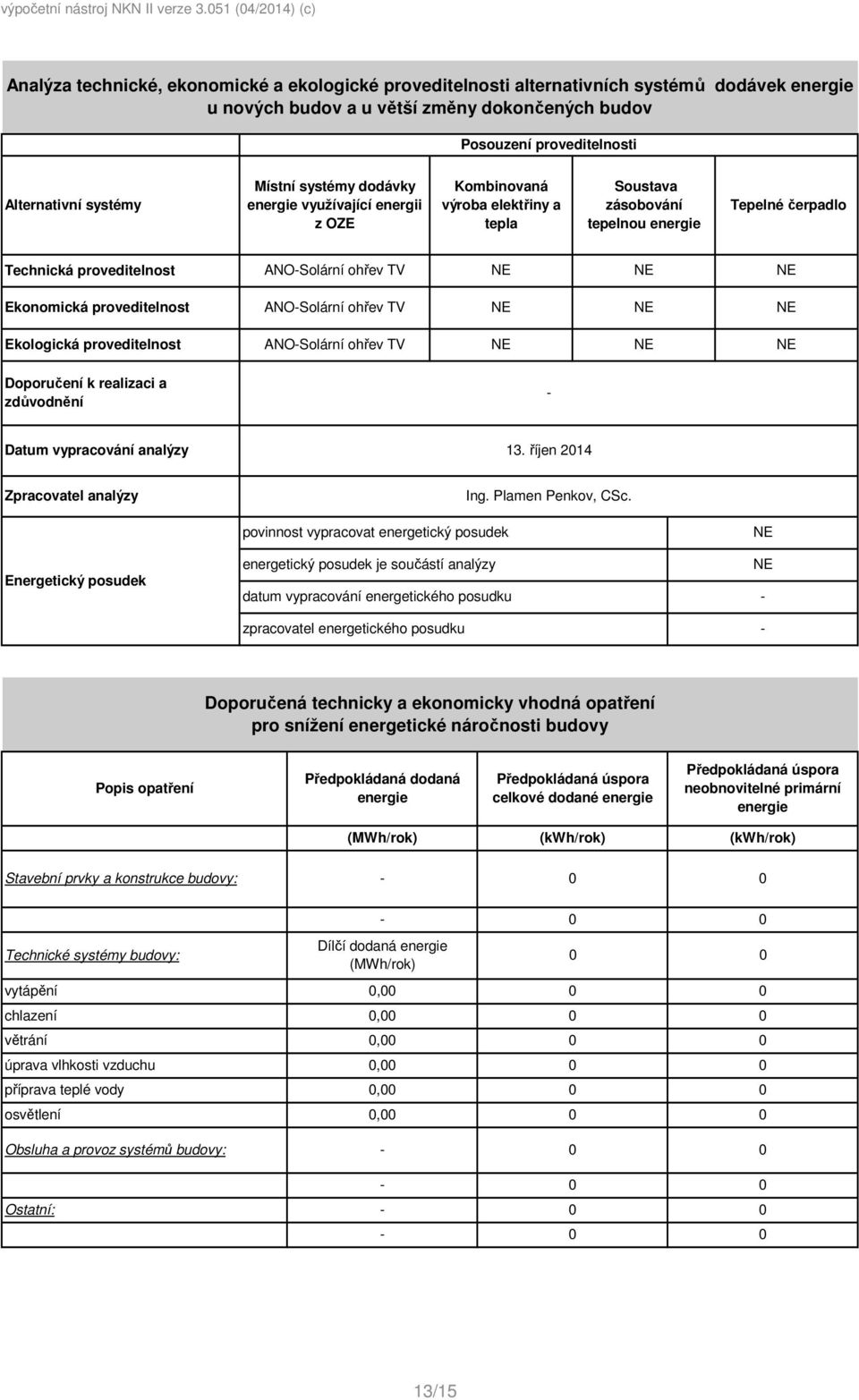 systémy Místní systémy dodávky využívající energii z OZE Kombinovaná výroba elektřiny a tepla Soustava zásobování tepelnou Tepelné čerpadlo Technická proveditelnost ANOSolární ohřev TV NE NE NE