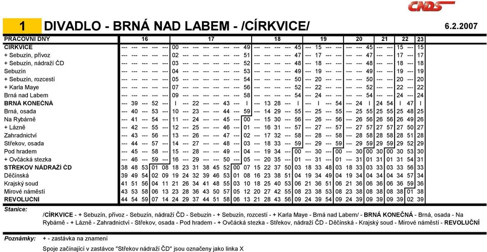 --- 02 --- --- --- --- --- --- 51 --- --- --- --- 47 --- 17 --- --- --- --- 47 --- --- 17 --- 17 + Sebuzín, nádraží ČD --- --- --- --- --- 03 --- --- --- --- --- --- 52 --- --- --- --- 48 --- 18 ---