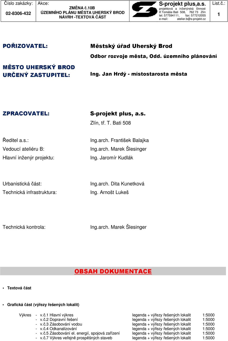 Arnošt Lukeš Technická kontrola: Ing.arch. Marek Šlesinger OBSAH DOKUMENTACE Textová část Grafická část (výřezy řešených lokalit) Výkres - v.č.1 Hlavní výkres legenda + výřezy řešených lokalit 1:5000 Výkres: - v.