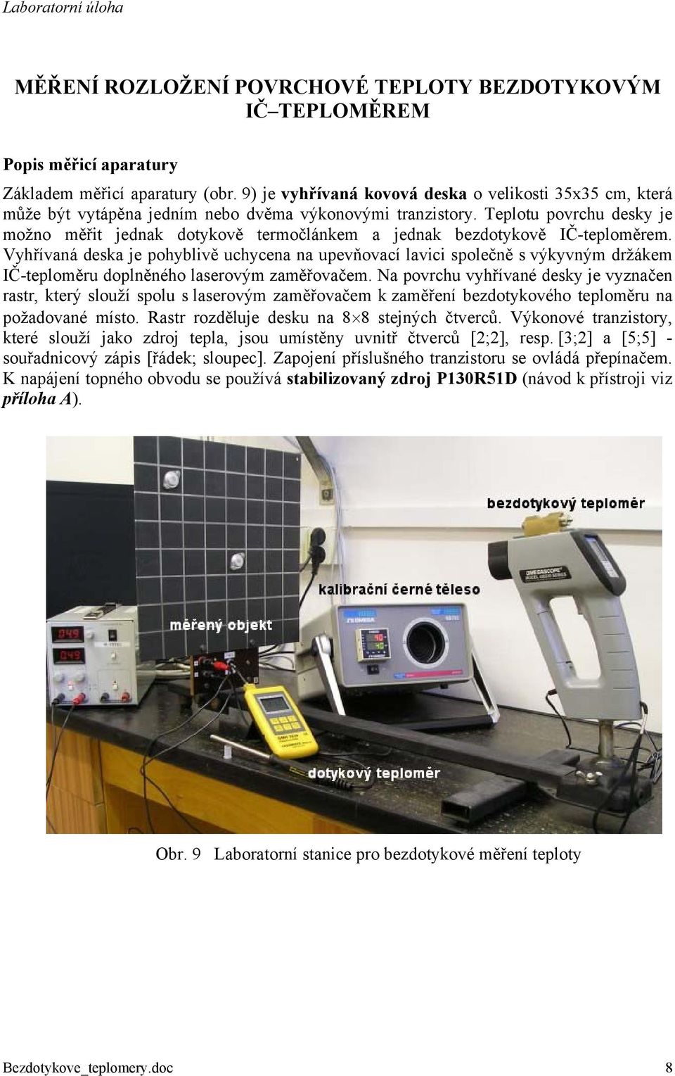 Teplotu povrchu desky je možno měřit jednak dotykově termočlánkem a jednak bezdotykově IČ-teploměrem.