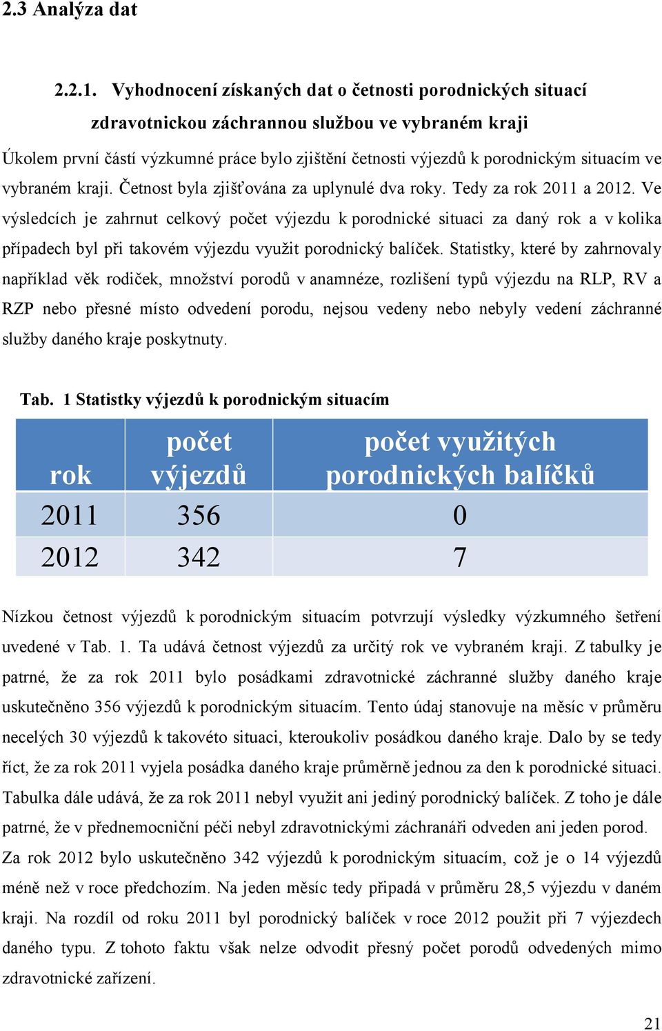 vybraném kraji. Četnost byla zjišťována za uplynulé dva roky. Tedy za rok 2011 a 2012.