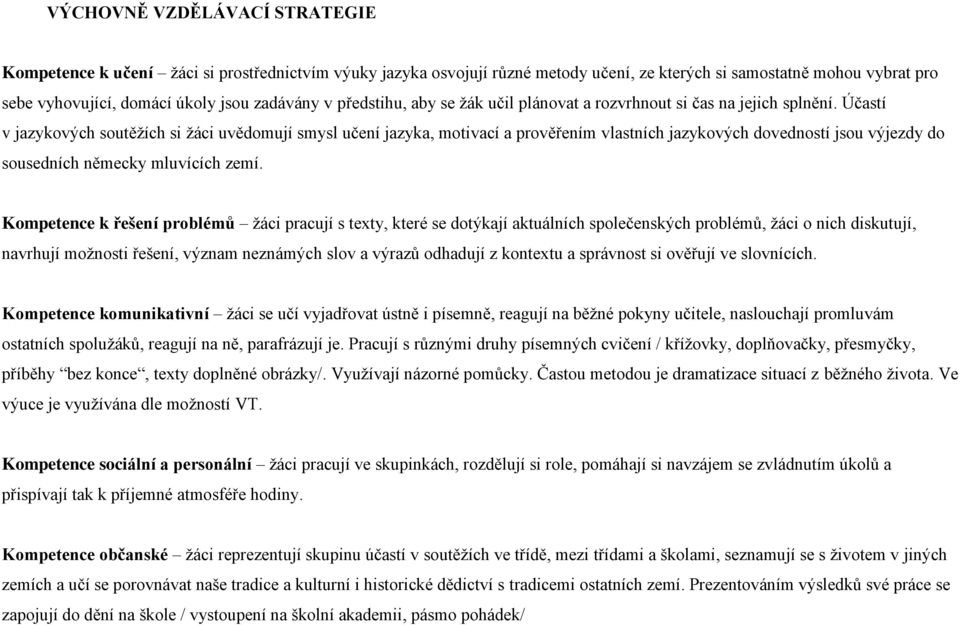 Účastí v jazykových soutěžích si žáci uvědomují smysl učení jazyka, motivací a prověřením vlastních jazykových dovedností jsou výjezdy do sousedních německy mluvících zemí.