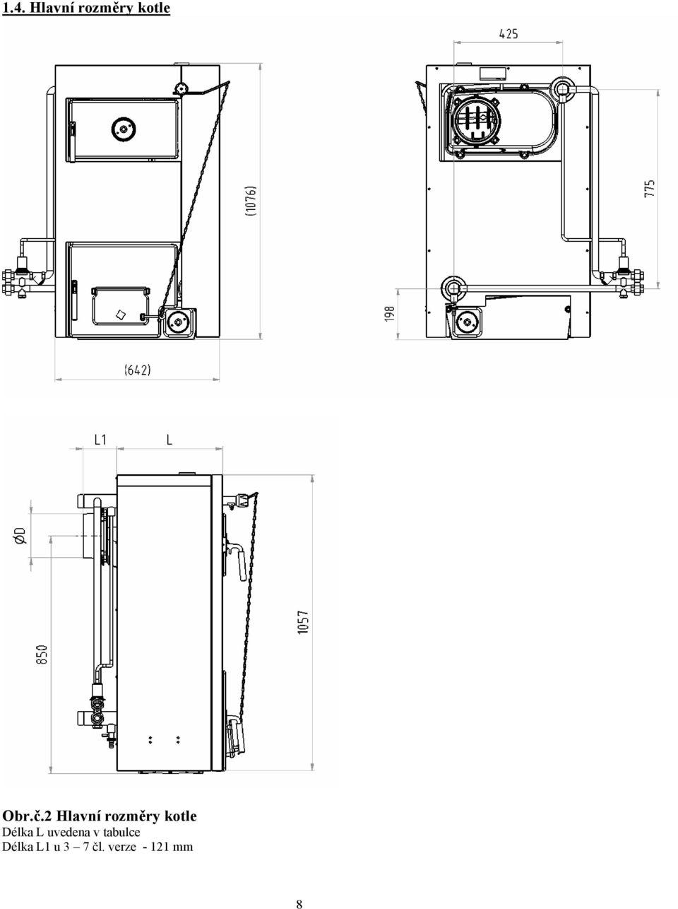 2 Hlavní rozměry kotle Délka