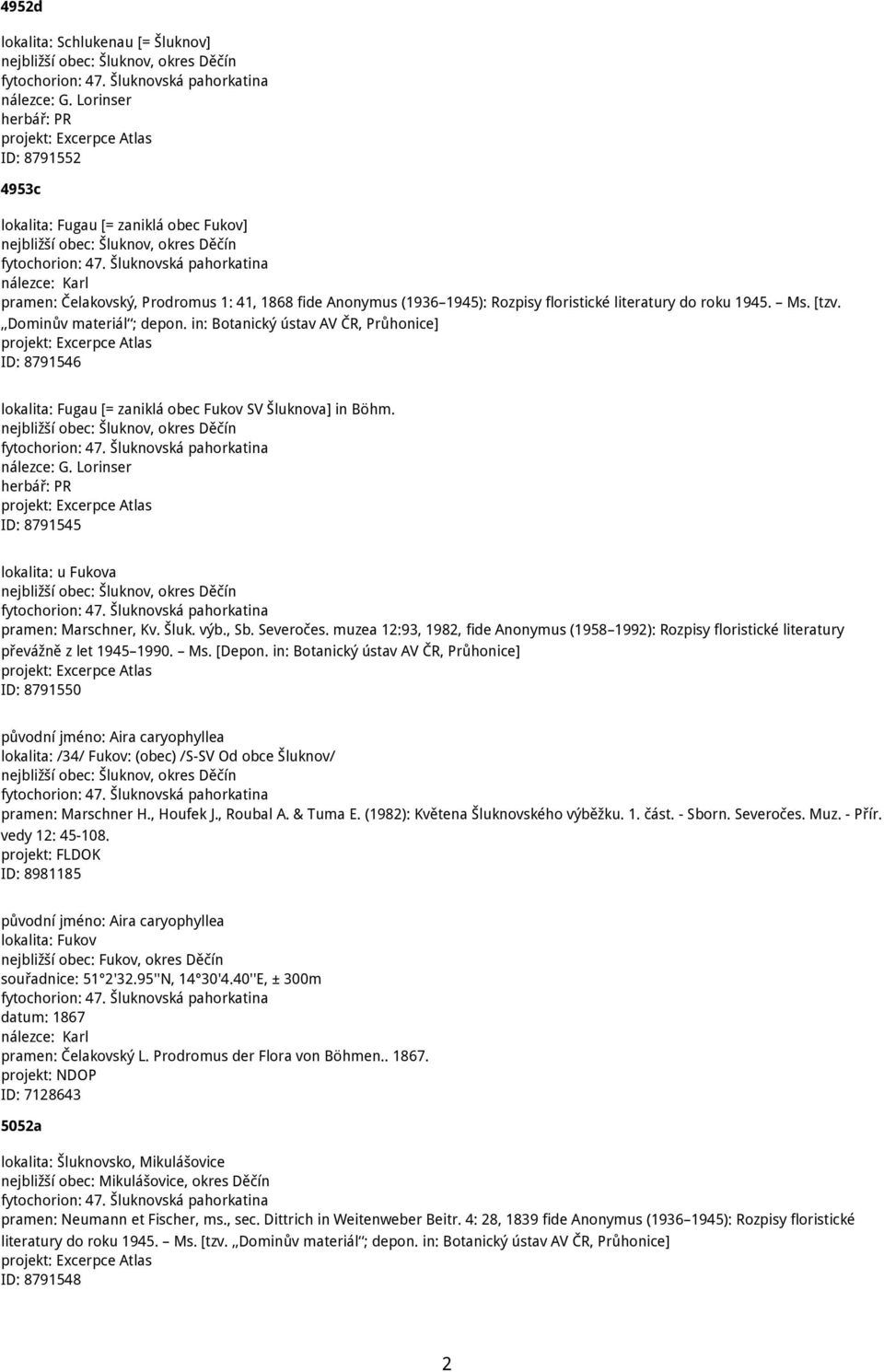 Šluknovská pahorkatina nálezce: Karl pramen: Čelakovský, Prodromus 1: 41, 1868 fide Anonymus (1936 1945): Rozpisy floristické literatury do roku 1945. Ms. [tzv. Dominův materiál ; depon.