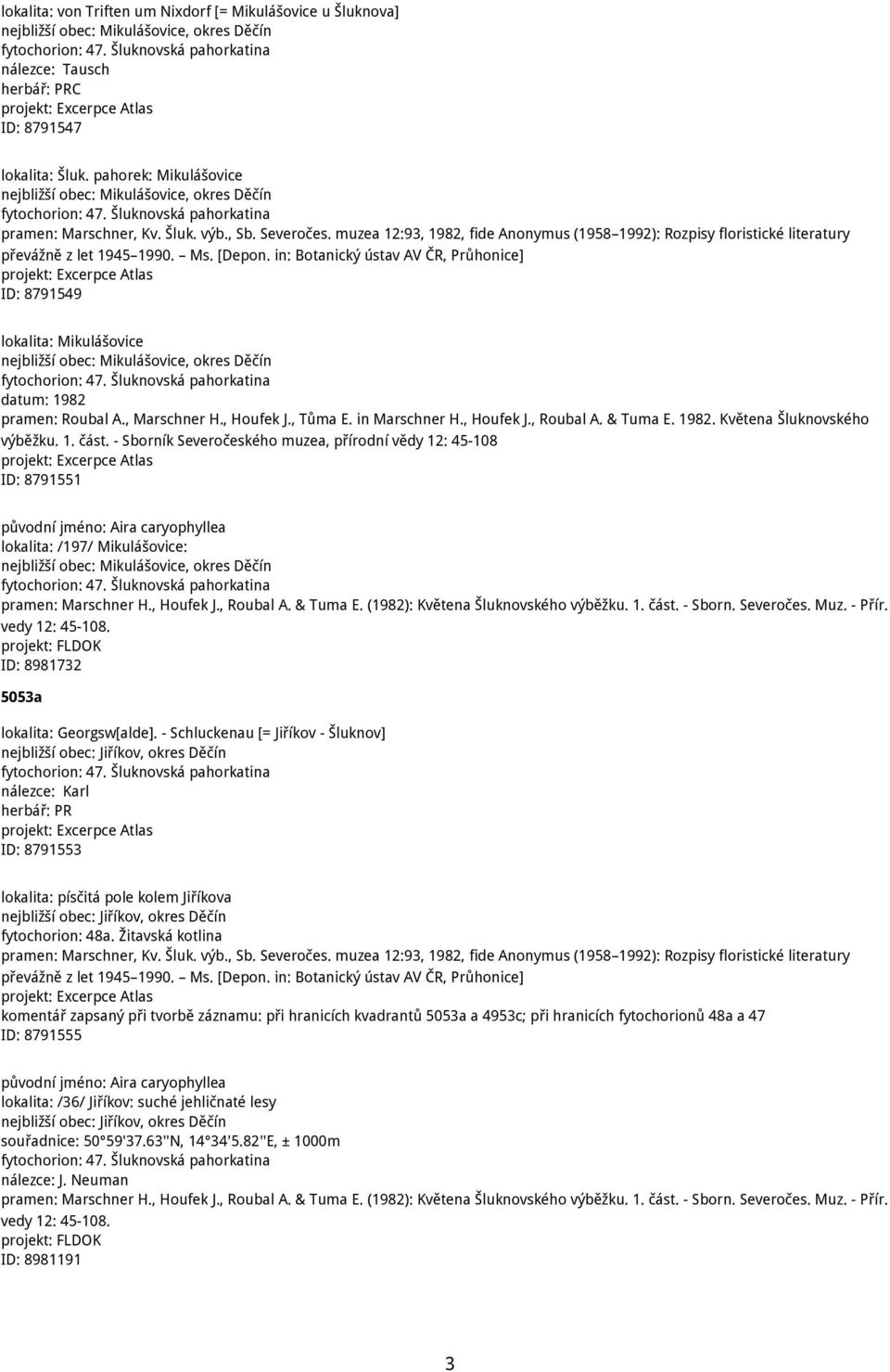 muzea 12:93, 1982, fide Anonymus (1958 1992): Rozpisy floristické literatury převážně z let 1945 1990. Ms. [Depon.