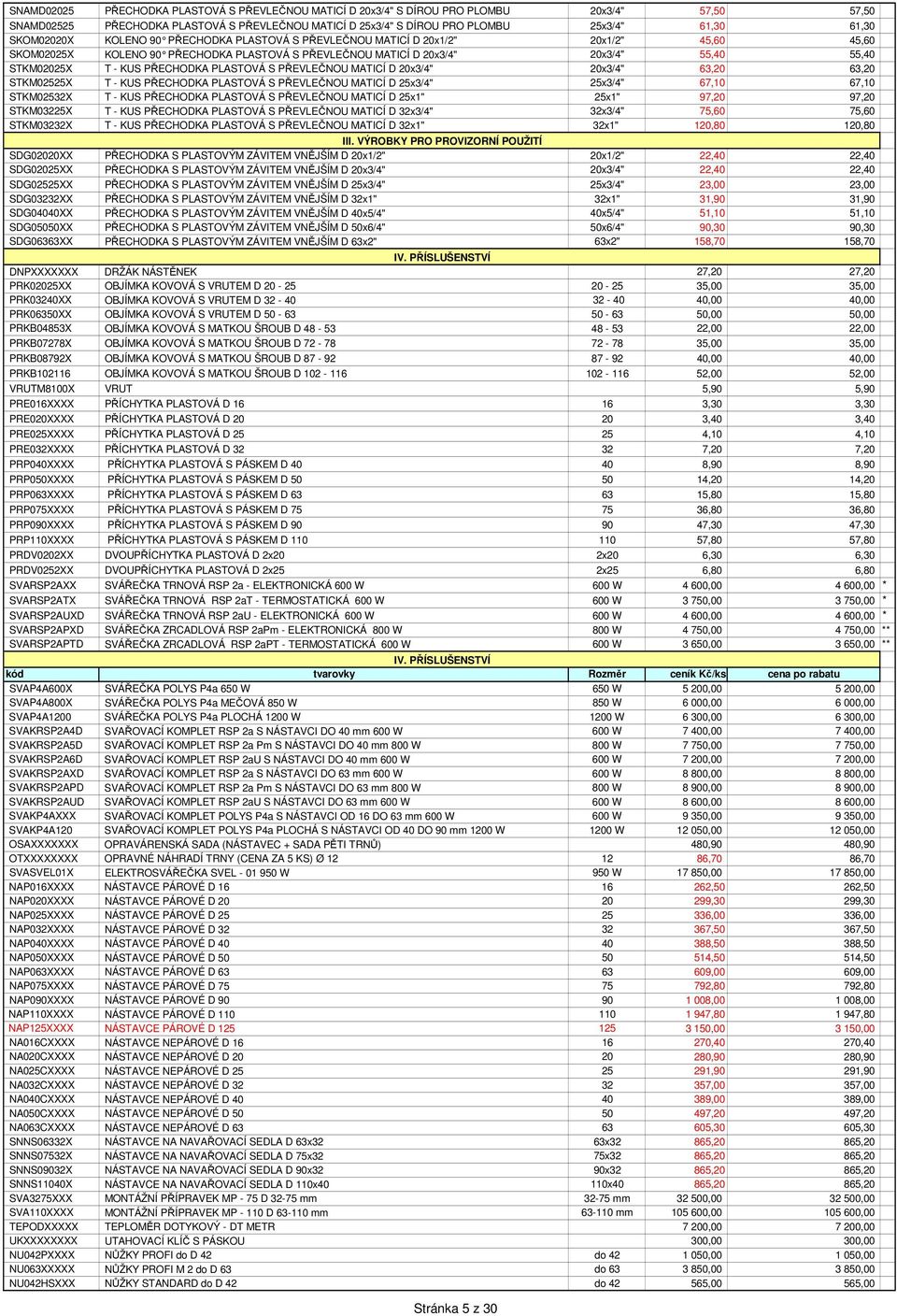 PŘECHODKA PLASTOVÁ S PŘEVLEČNOU MATICÍ D 20x3/4" 20x3/4" 63,20 63,20 STKM02525X T - KUS PŘECHODKA PLASTOVÁ S PŘEVLEČNOU MATICÍ D 25x3/4" 25x3/4" 67,10 67,10 STKM02532X T - KUS PŘECHODKA PLASTOVÁ S