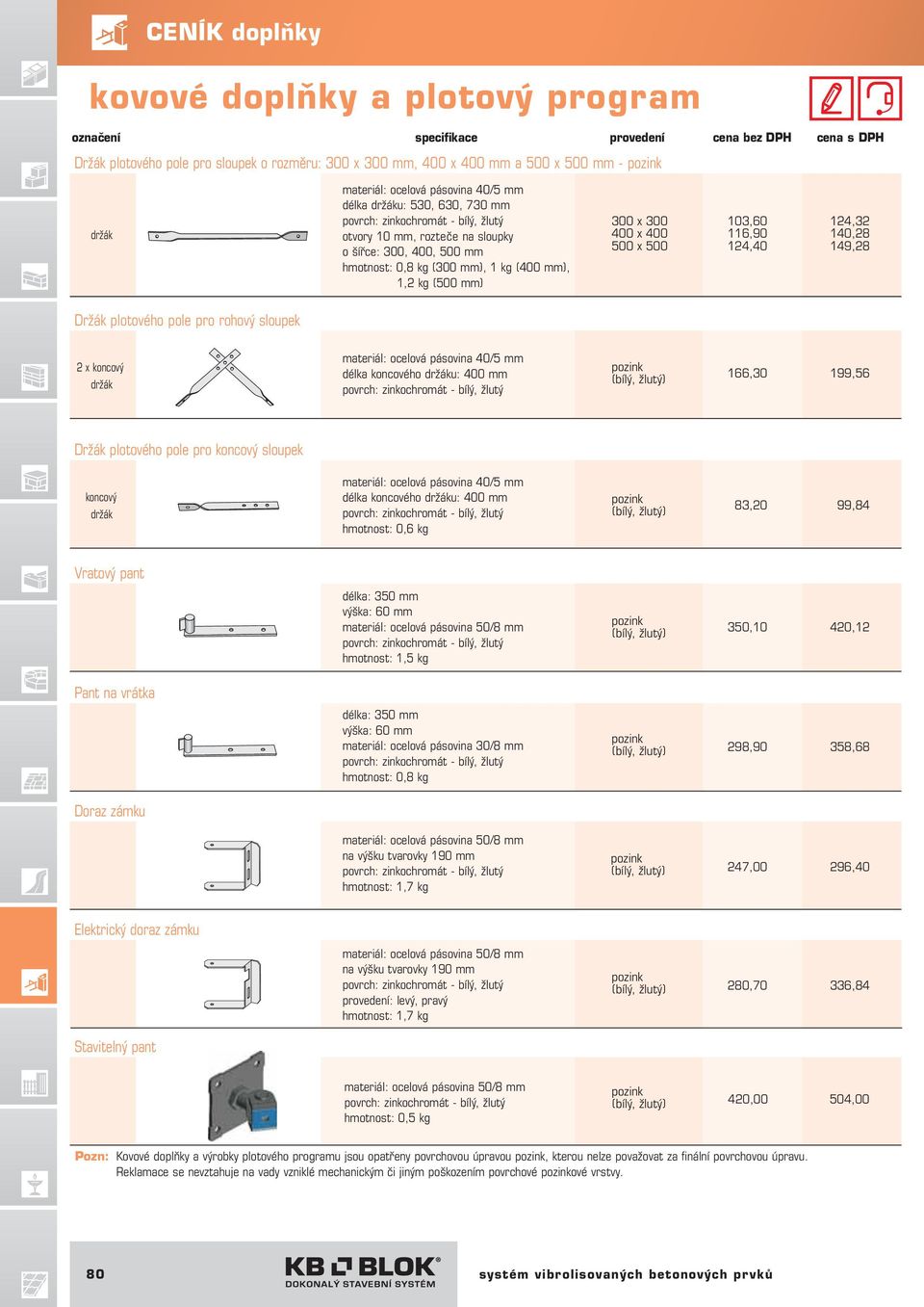 (400 mm), 1,2 kg (500 mm) 300 x 300 400 x 400 500 x 500 103,60 116,90 124,40 124,32 140,28 149,28 2 x koncový držák materiál: ocelová pásovina 40/5 mm délka koncového držáku: 400 mm (bílý, žlutý)