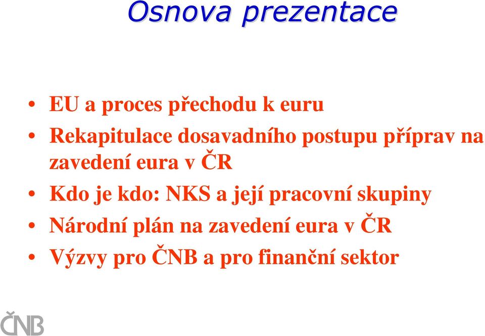 eura v ČR Kdo je kdo: NKS a její pracovní skupiny