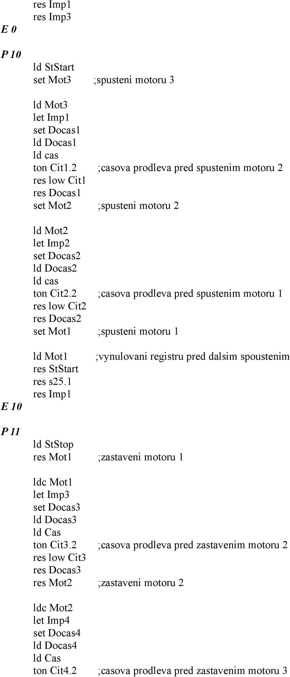 2 ;casova prodleva pred spustenim motoru res low Cit2 res Docas2 set Mot ;spusteni motoru E ld Mot res StStart res s25.