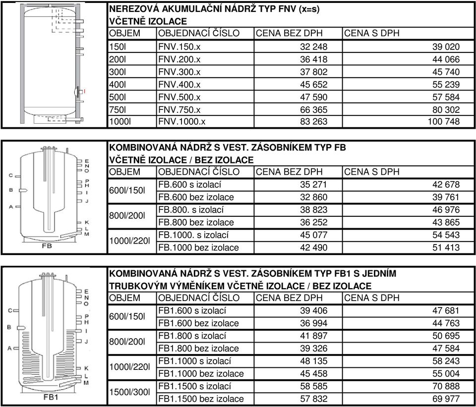 s izolací 38 823 46 976 FB.800 bez izolace 36 252 43 865 /220l FB.1000. s izolací 45 077 54 543 FB.1000 bez izolace 42 490 51 413 KOMBINOVANÁ NÁDRŽ S VEST.