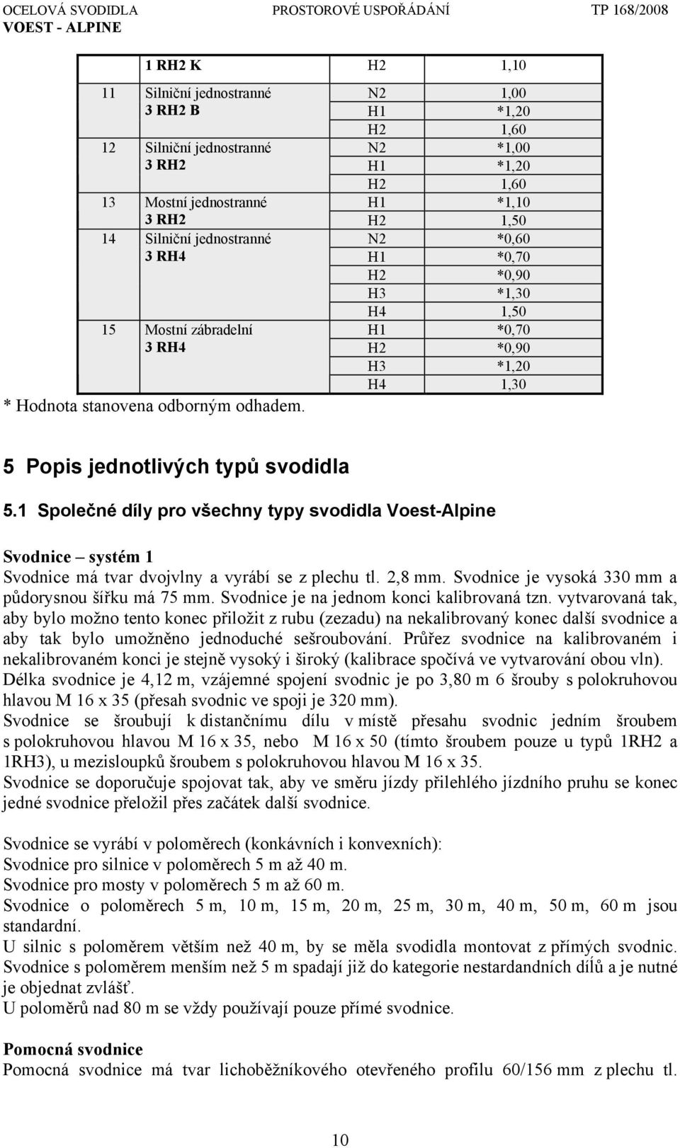 1 Společné díly pro všechny typy svodidla Voest-Alpine Svodnice systém 1 Svodnice má tvar dvojvlny a vyrábí se z plechu tl. 2,8 mm. Svodnice je vysoká 330 mm a půdorysnou šířku má 75 mm.