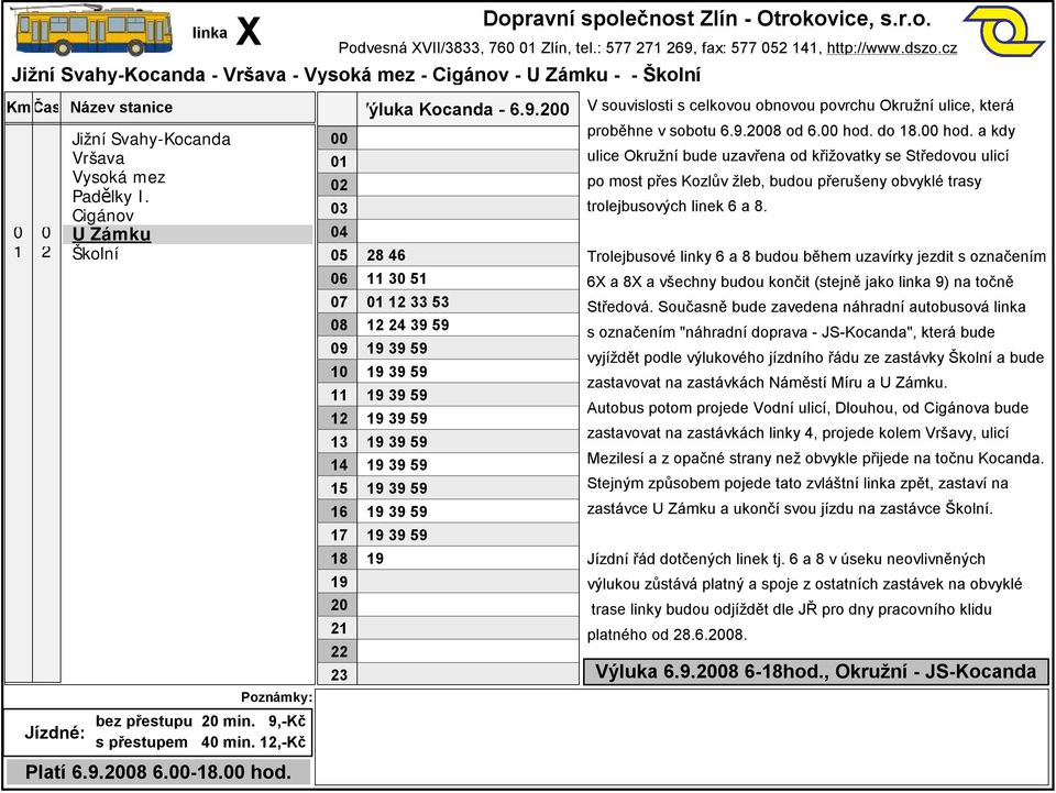 hod. do 8. hod. a kdy 7 8 9 9 platného od 8.6.8. Výluka 6.9.8 6-8hod.
