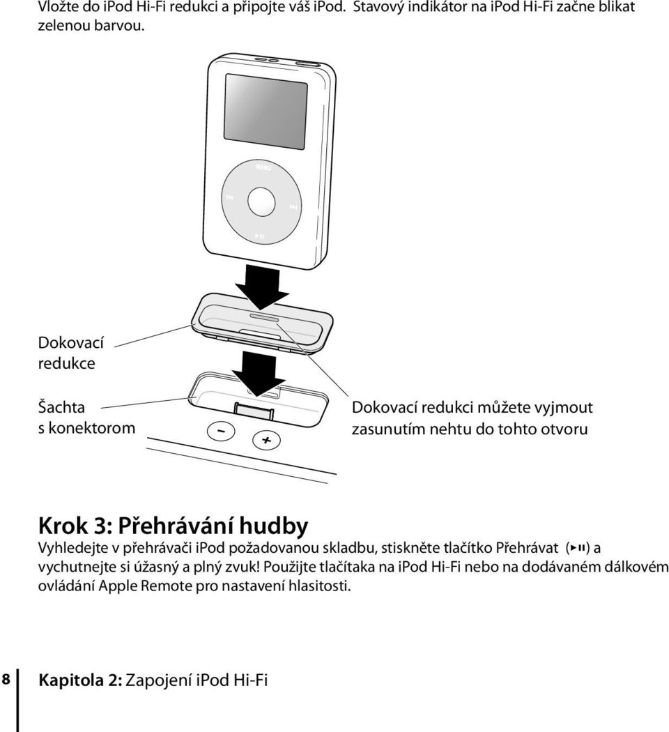 hudby Vyhledejte v přehrávači ipod požadovanou skladbu, stiskněte tlačítko Přehrávat ( ) a vychutnejte si úžasný a plný zvuk!