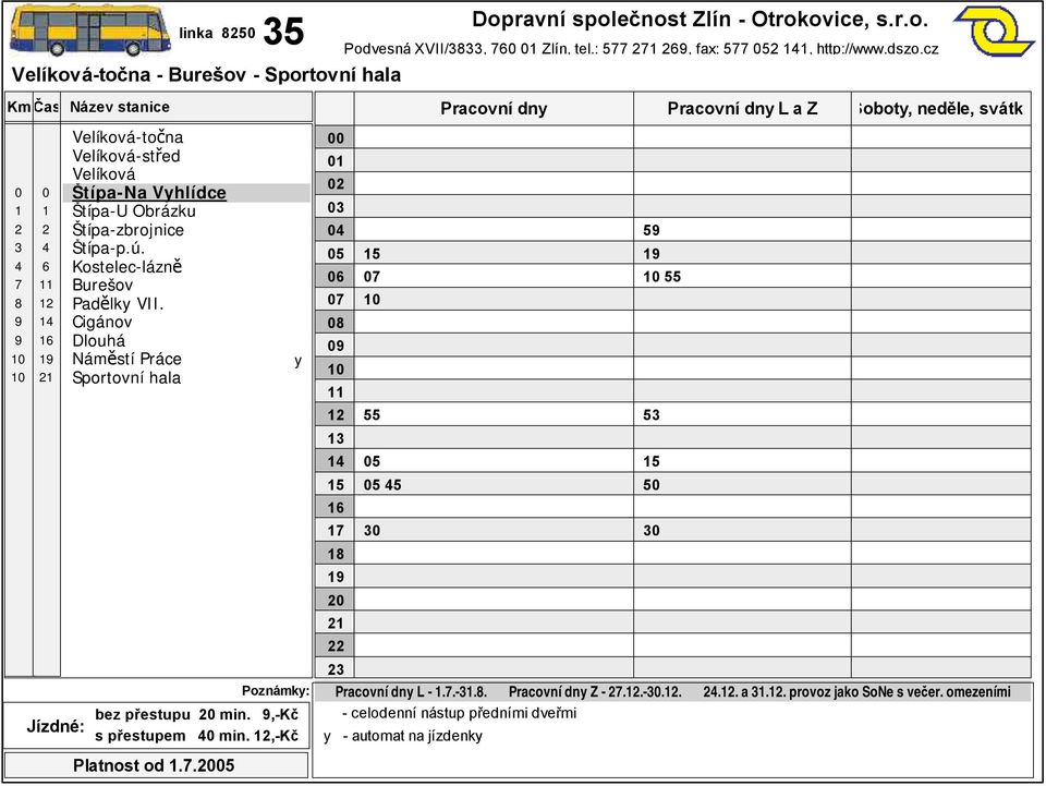 ,-kč s přestupem min.,-kč Podvesná XVII/, Zlín, tel.:, fax:, http://www.dszo.