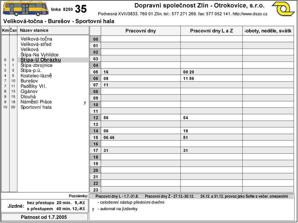 ,-kč s přestupem min.,-kč Podvesná XVII/, Zlín, tel.:, fax:, http://www.dszo.