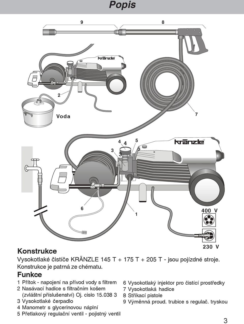 Funkce 1 P¾ítok - napojení na p¾ívod vody s filtrem 2 Nasávací hadice s filtra ním koãem (zvláãtní p¾ísluãenství) Oj. cislo 15.