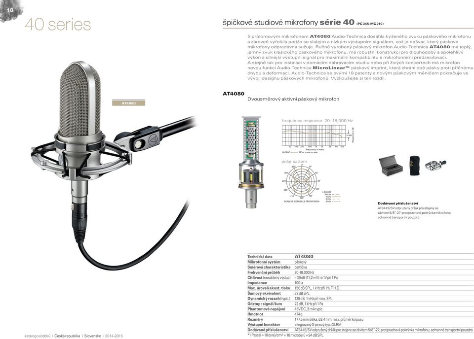 Ručně vyrobený páskový mikrofon Audio-Technica AT4080 má teplý, jemný zvuk klasického páskového mikrofonu, má robustní konstrukci pro dlouhodobý a spolehlivý výkon a silnější výstupní signál pro